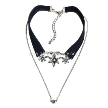 Vintage Collar Necklace Rhinestone Chain Velvet Choker